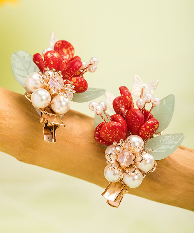 Fashion Multicolor Alloy Pearl Colored Glaze Leaf A Pair Hairpin