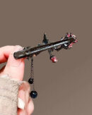 Fine Black Alloy Butterfly Rose Tassel Hairpin