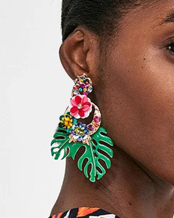 Flowers and Leaves Exaggerated Earrings