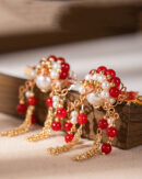 Stylish Red Copper Alloy Pearl Female Martial Artist Role Tassel Hairpin