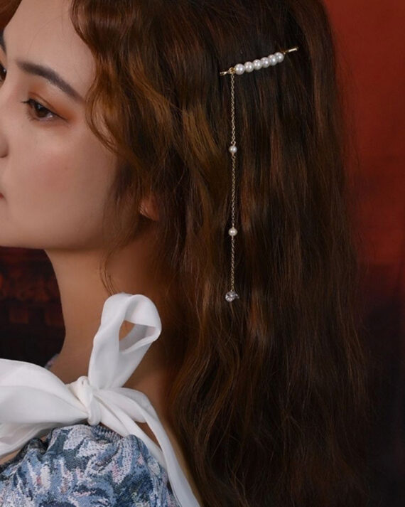 Chic Gold Sterling Silver Overgild Pearl Tassel Hairpin