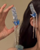 Boho Blue Alloy Zircon Butterfly Tassel A Pair Hairpin