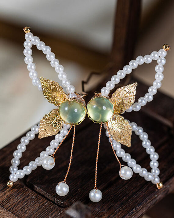 Classy White Alloy Pearl Resin Tassel Hairpin