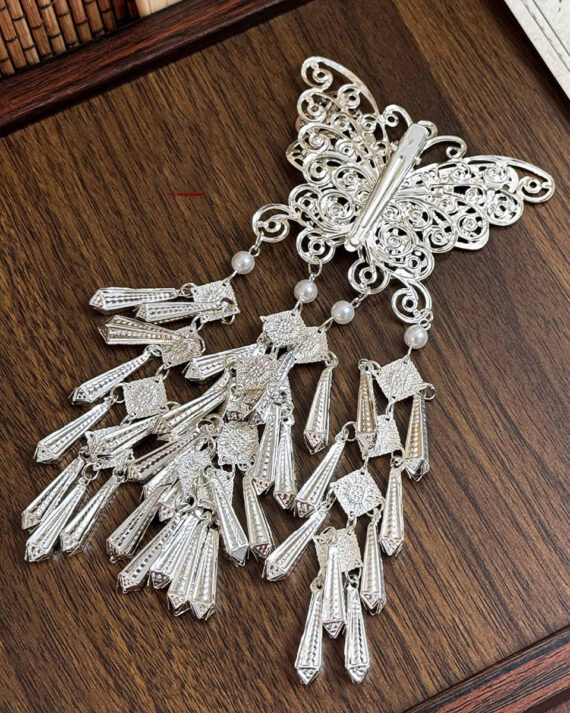 Original Design Silk Sterling Silver Pearl Butterfly Tassel Hairpin