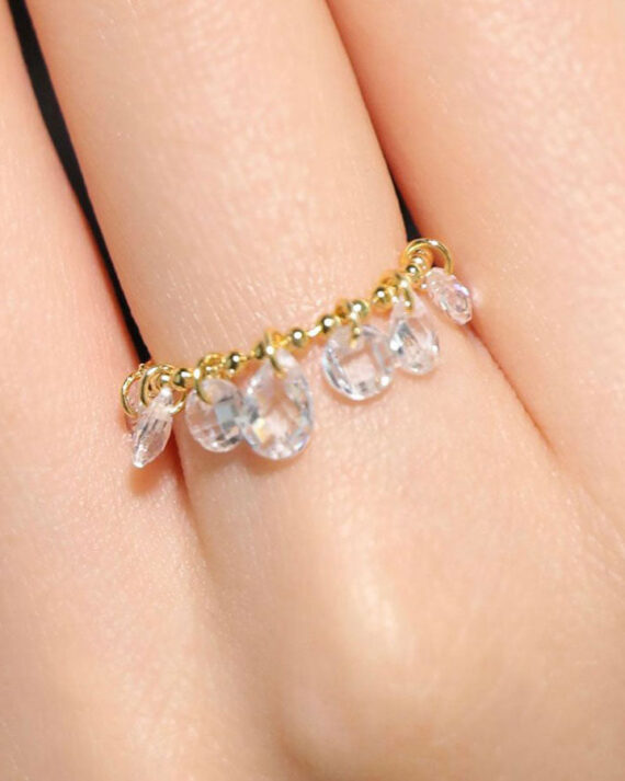 Handmade Gold Sterling Silver Overling Crystal Tassel Water Drop Rings