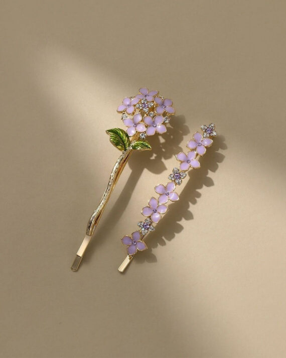 Chic Purple Alloy Zircon Crystal Drip Glaze Asymmetrical Floral Hairpin