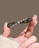 Chic Black Metal Alloy Zircon Pearl Bow Hairpin