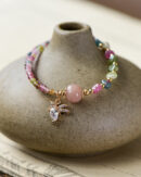 Cute Pink 14K Gold Zircon Jade Crystal Charm Bracelet