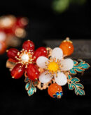 Vintage Colorblock Alloy Pearl Colored Glaze Floral A Pair Hairpin