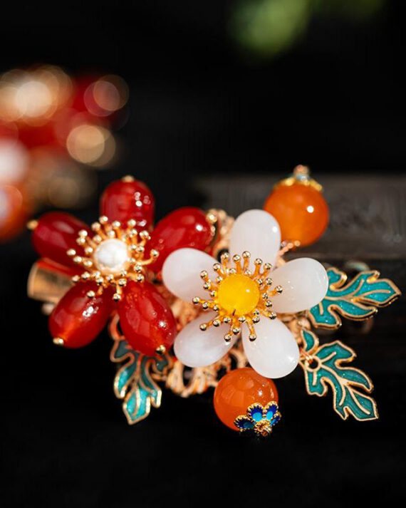 Vintage Colorblock Alloy Pearl Colored Glaze Floral A Pair Hairpin