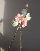 Chinese Style Pink Antique Gold Peony Flower Jade Tassel Hairpin