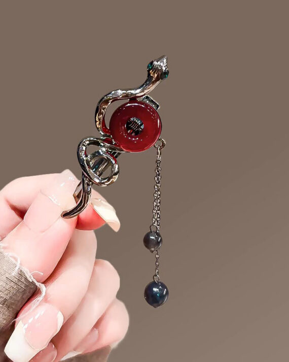 Fine Black Alloy Serpentine Ping Buckle Tassel Hairpin