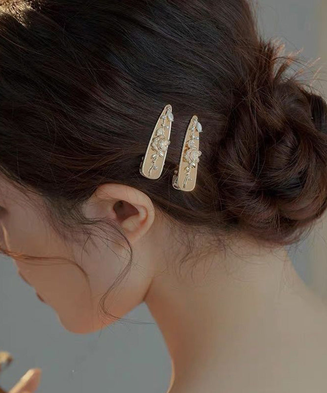 French Gold Alloy Pearl Floral A Pair Hairpin