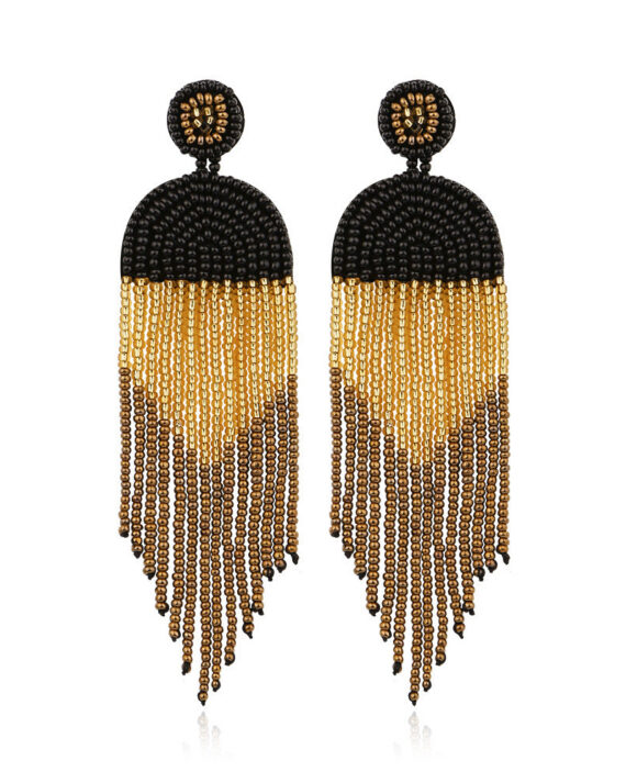 Hand-beaded Colored Rice Beaded Tassel Earrings